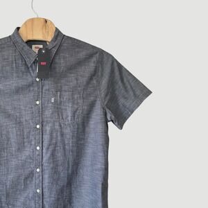 Levi's Mens Chambray Button Down Shirt Dark Gray XXL Short Sleeve Casual Cotton